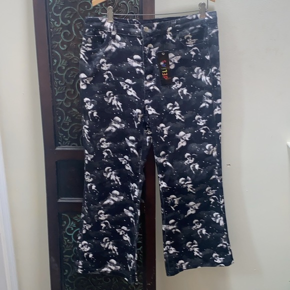 Delia's By Dollskill Unholy Spirit Printed Twill Flare Cropped Jeans - Picture 2 of 7